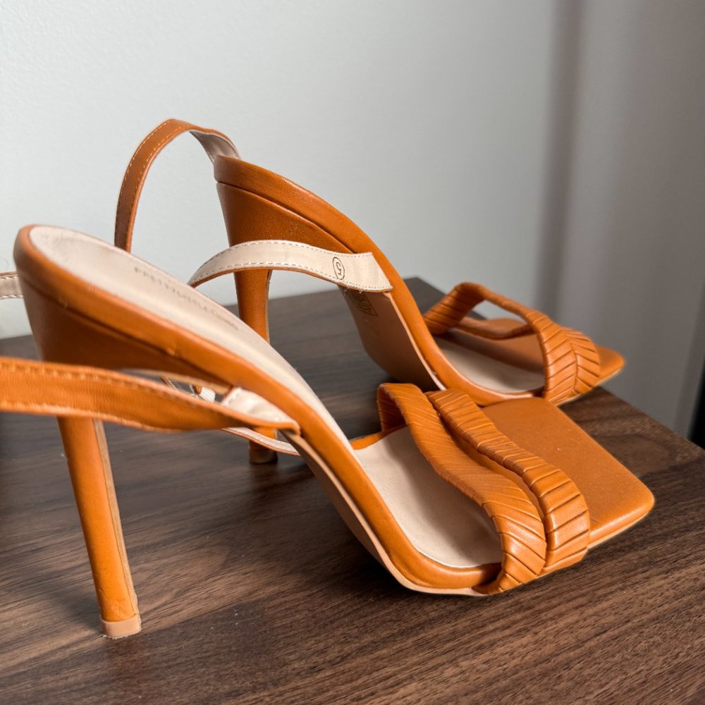 Rust Extreme Square Toe Double Quilted Strap Heeled Sandals